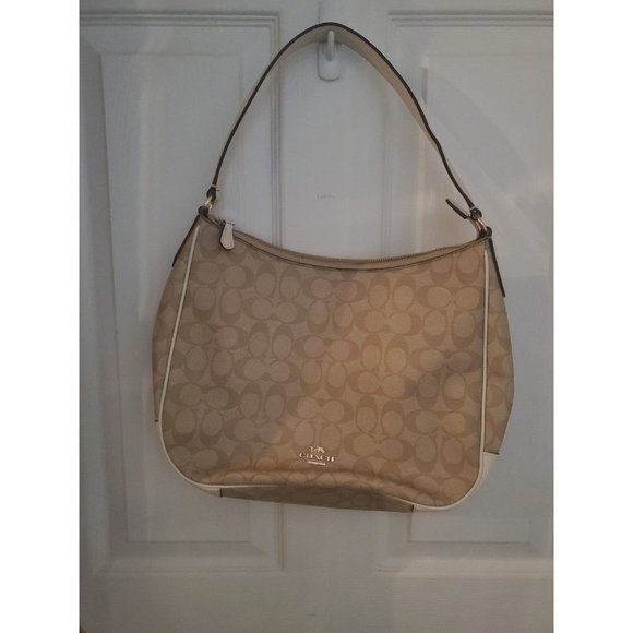 Coach Handbags - Coach Khaki Handbag with White Trim